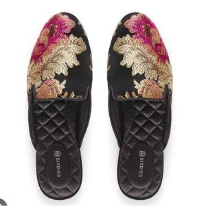 Birdies Black and Pink Embroidered Mules